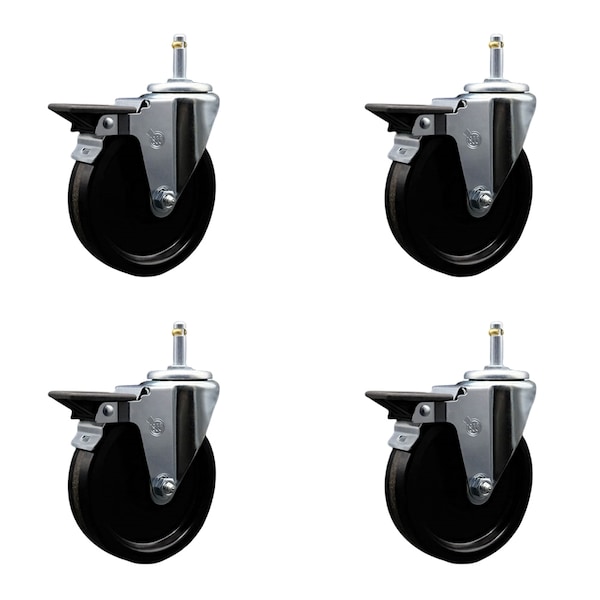5'' Phenolic Swivel 7/16'' Grip Ring Stem Caster with Total Lock Brake, 4PK